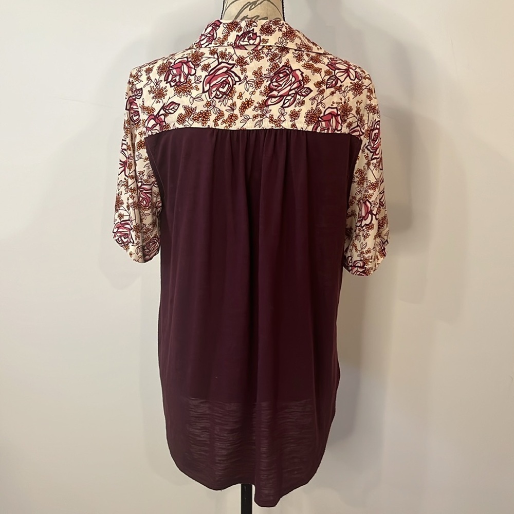 Anthropologie Porridge Bergen button front rose floral print top blouse M - Picture 3 of 8